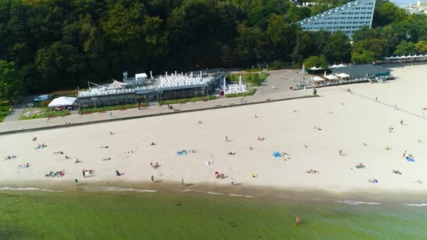 Aerial View Beach Gdynia Summer Beautifull Footage Polish Town High — 图库视频影像