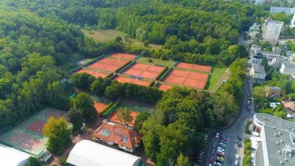 Aerial View Gdynia Tennis Courts Summer Beautifull Footage Polish Town — Wideo stockowe