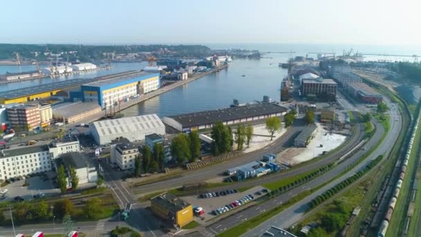 Aerial View Port Gdynia Summer Beautifull Footage Polish Town High — Wideo stockowe