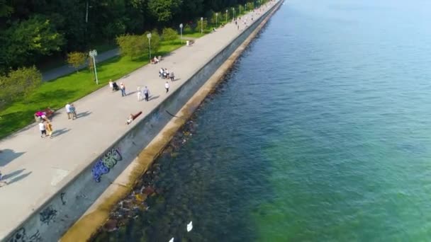 Aerial View Gdynia Seaside Boulevard Cuplikan Musim Panas Yang Indah — Stok Video