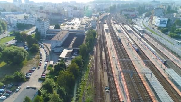 Aerial View Gdynia Main Train Station Summer Beautiful Footage Polish — Stockvideo