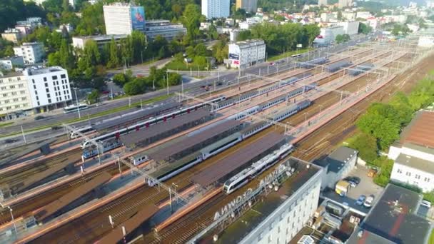 Aerial View Gdynia Main Train Station Summer Beautiful Footage Polish — Wideo stockowe