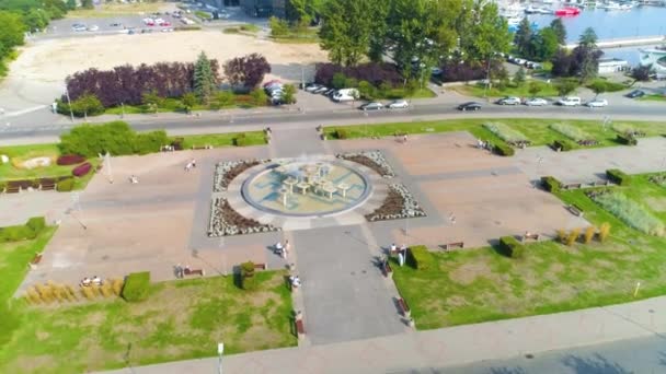 Aerial View Fountain Gdynia Summer Beautifull Footage Polish Town High — Stockvideo