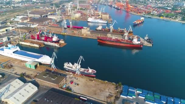Aerial View Port Gdynia Summer Beautifull Footage Polish Town High — Vídeo de Stock