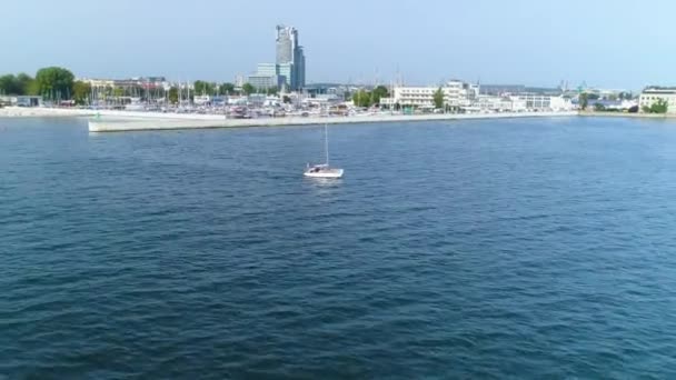 Gdynia Aerial View Boat Summer Footage Polish Town High Quality — Stok video