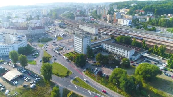 Aerial View Gdynia Main Train Station Summer Beautifull Footage Polish — Wideo stockowe