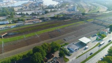  Aerial View of railroad tracks in Gdynia, summer beautifull footage of Polish Town. High quality 4k footage