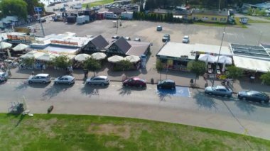 Aerial View of shops at John Paul II Avenue in Gdynia, summer beautifull footage of Polish Town. High quality 4k footage