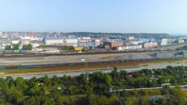  Aerial View the port of Gdynia, summer beautifull footage of Polish Town. High quality 4k footage
