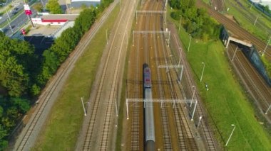  Aerial View of trains and railroad tracks in Gdynia, summer beautifull footage of Polish Town. High quality 4k footage