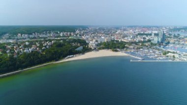 Aerial View of whole Gdynia, summer beautifull footage of Polish Town. High quality 4k footage