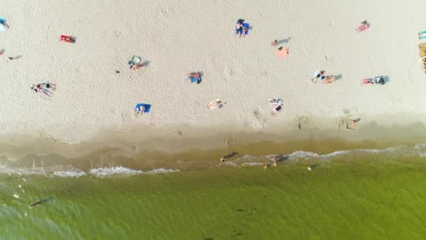 Aerial View Beach Gdynia Summer Beautifull Footage Polish Town High — Stok video