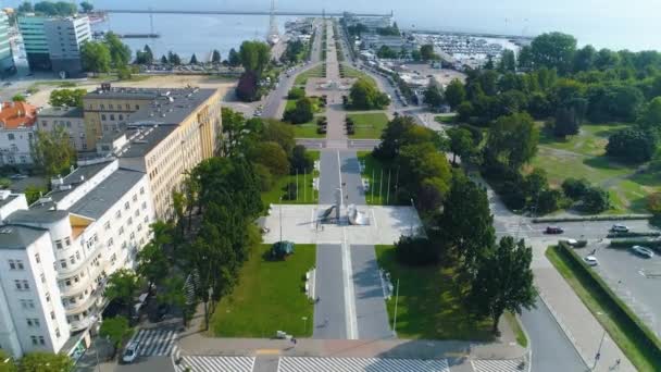 Aerial Beautiful Viewat John Paul Avenue Gdynia Summer Polish Town — Vídeo de stock