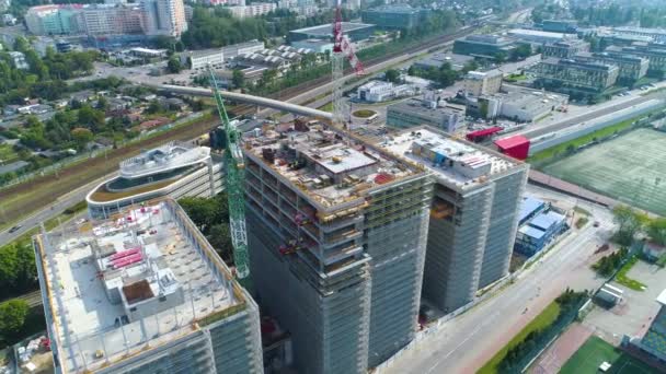 Gdynia Aerial View Buildings Construction Summer Footage Polish Town High — Wideo stockowe