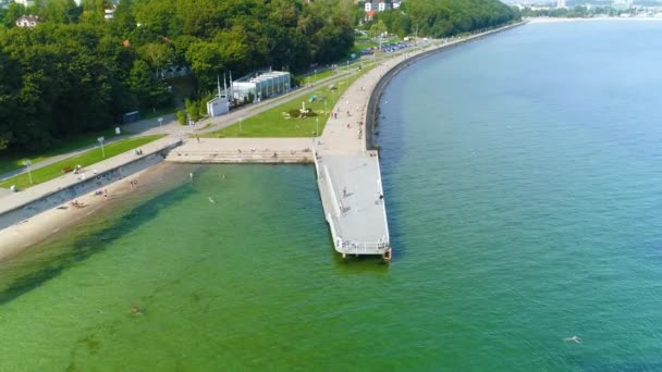 Aerial View Gdynia Seaside Boulevard Summer Beautifull Footage Polish Town — Αρχείο Βίντεο