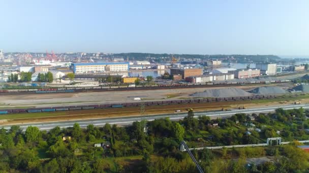 Aerial View Port Gdynia Summer Beautifull Footage Polish Town High — 图库视频影像