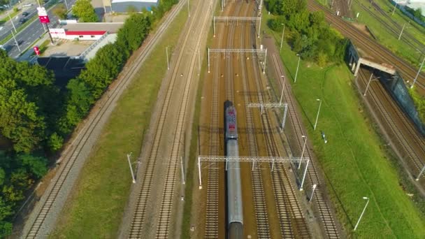 Aerial View Trains Railroad Tracks Gdynia Summer Beautifull Footage Polish — 图库视频影像