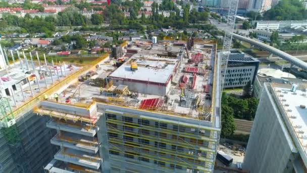Gdynia Aerial View Buildings Construction Summer Footage Polish Town High — Wideo stockowe