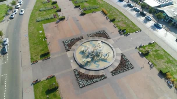 Aerial View Fountain Gdynia Summer Beautifull Footage Polish Town High — Stockvideo