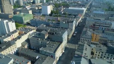 Aerial view of Piotrkowska Street Lodz. Great Polish footage. High quality 4k footage