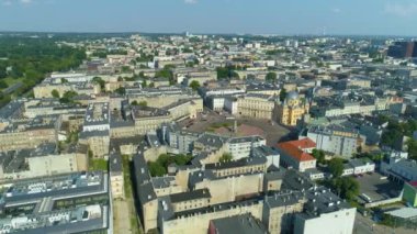 Aerial view of Freedom Square in Lodz. Great Polish footage. High quality 4k footage