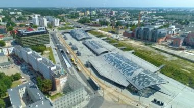 Aerial View Of Lodz Fabryczna Railway Station. High quality 4k footage