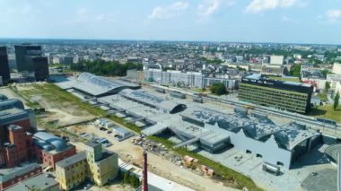 Aerial View Of Lodz Fabryczna Railway Station. High quality 4k footage
