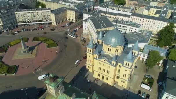 Aerial View Church Freedom Square Lodz High Quality Footage — Wideo stockowe