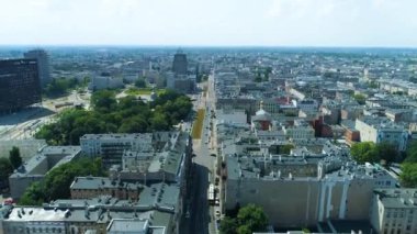 Aerial view of the road at the Lodz Fabryczna railway station. High quality 4k footage