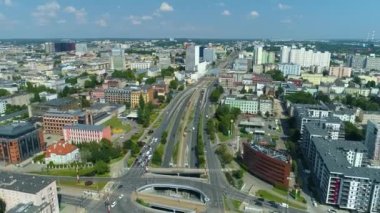 Aerial view of Mickiewicz Avenue in Lodz. High quality 4k footage