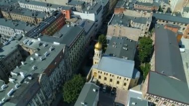 Aerial view of the Church of Saint Olga in Lodz. High quality 4k footage