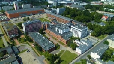 Aerial view of the Lodz University of Technology. High quality 4k footage