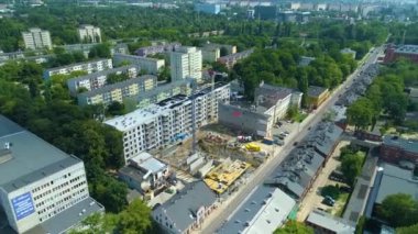Aerial view of Zrodliska Park in Lodz. Lovely place. High quality 4k footage