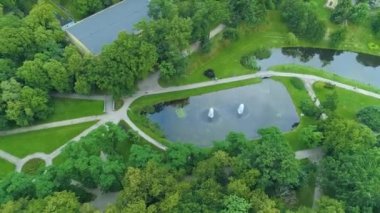 Aerial view of Park Helenow in Lodz. Beautiful Polish footage. High quality 4k footage
