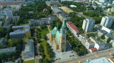 Aerial view of the Cathedral Basilica in Lodz. Beautiful surroundings. High quality 4k footage