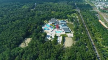 Aerial view of the Fala aquapark in Lodz. High quality 4k footage