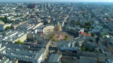 Aerial view of Freedom Square in Lodz. Great Polish footage. High quality 4k footage