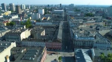 Aerial view of Piotrkowska Street Lodz. Great Polish footage. High quality 4k footage