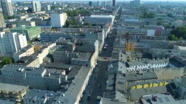 Aerial view of Piotrkowska Street Lodz. Great Polish footage. High quality 4k footage