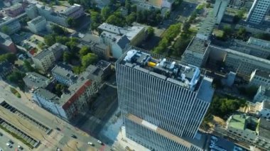 Aerial view of the building at Piotrkowska Street in Lodz. High quality 4k footage