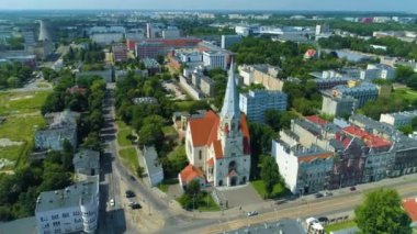 Aerial view of the Evangelical Church in Lodz. High quality 4k footage
