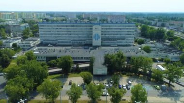 Aerial view of the Copernicus Hospital in Lodz. High quality 4k footage