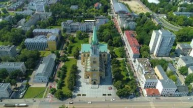 Aerial view of the Cathedral Basilica in Lodz. Beautiful surroundings. High quality 4k footage