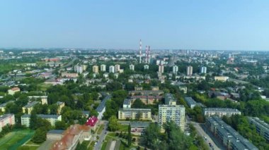 Aerial view of the panorama of Lodz. Beautiful view. High quality 4k footage