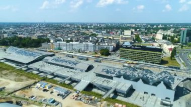 Aerial View Of Lodz Fabryczna Railway Station. High quality 4k footage