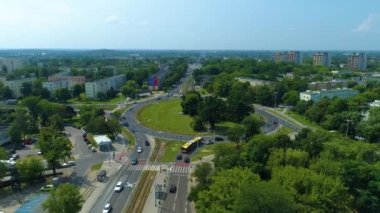 Aerial view of the large rondo Lotnikow in Lodz. High quality 4k footage
