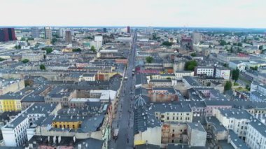 Aerial view of Piotrkowska Street Lodz. Great Polish footage. High quality 4k footage