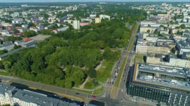 Aerial view of the Staromiejski Park in Lodz. High quality 4k footage