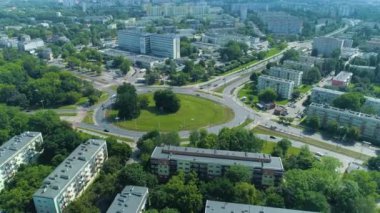 Aerial view of the large rondo Lotnikow in Lodz. High quality 4k footage