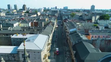 Aerial view of Piotrkowska Street Lodz. Great Polish footage. High quality 4k footage